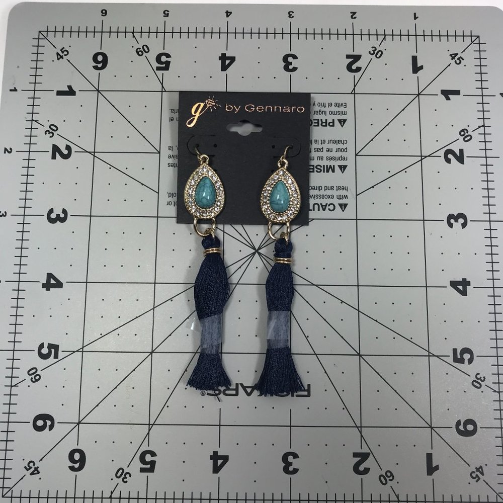 G by Gennaro Turquoise Crystal Blue Tassel Earrings - Picture 5 of 5